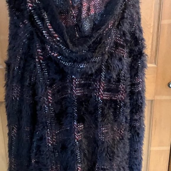 Rock & Republic plaid hooded fuzzy sweater Large - Picture 4 of 5